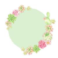 watercolor cactus and succulent round wreath frame banner or invitation card background vector