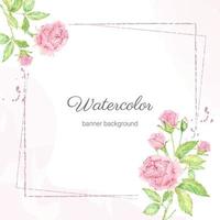 watercolor beautiful pink English rose flower bouquet with frame banner or logo square background vector