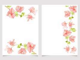 diseño de plantilla de tarjeta de invitación de boda buganvilla rosa acuarela colección 5x7 vector