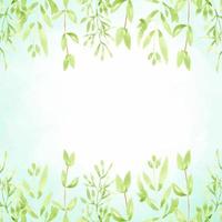 watercolor green leaf square banner background with copy space vector