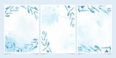 watercolor blue leaves on splash background wedding or birthday invitation card template collection vector