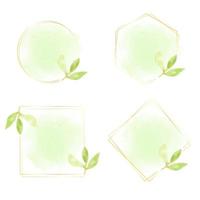 watercolor green leaves with gold  wreath frame collection vector