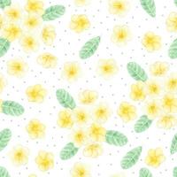 watercolor hand draw yellow plumeria or frangipani flower bouquet seamless pattern for fabric or paper vector