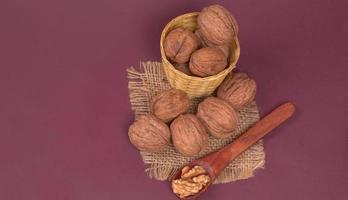 Closup photo of a walnut seed. Food that is good for brain and lower risk of heart disease.