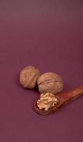 Closup photo of a walnut seed. Food that is good for brain and lower risk of heart disease.