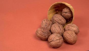 Closup photo of a walnut seed. Food that is good for brain and lower risk of heart disease.