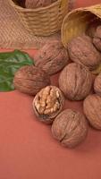 Closup photo of a walnut seed. Food that is good for brain and lower risk of heart disease.