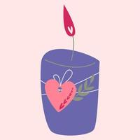 A candle with a decor from the heart of a twig. vector