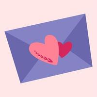 A closed letter and two hearts. Vector image in boho style.