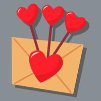 A letter with a heart and caramel on a stick in the shape of hearts. vector