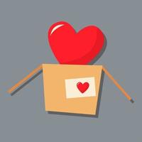 An open paper box with a heart in it. Day of love. vector