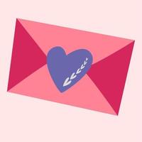 Pink envelope and blue heart. Vector image in boho style.