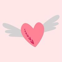 Pink heart with wings. Vector image in boho style.