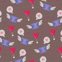 Simple seamless pattern. Envelopes with wings, hearts. vector