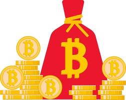 The bitcoins are folded and packed in a red bag. vector