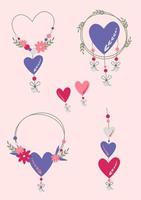 Decorative elements and beads with hearts. Greeting card with a declaration of love. vector