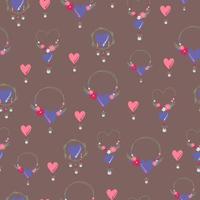 Simple seamless pattern. Heart with bows and beads. vector