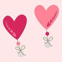 Two hearts with beads and a bow. Valentine card. vector