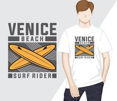 Venice beach surf rider typography design for t-shirt vector