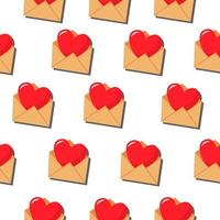 A red heart in an envelope. Vector pattern in a flat style.