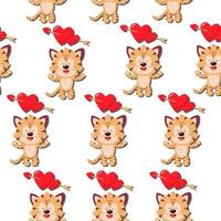 A tiger cub in love. Vector pattern in a flat style.