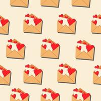 An open envelope and red hearts. Vector pattern in a flat style.