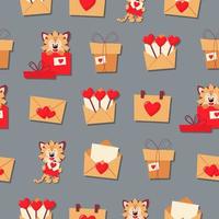 Gift wrapping with hearts. Vector pattern in a flat style.