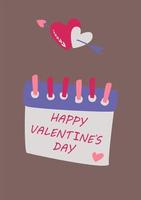 Happy Valentine's Day calendar. Vector image in boho style.