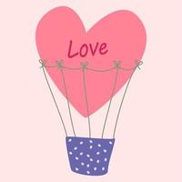 A balloon with a blue basket. Vector image in boho style.