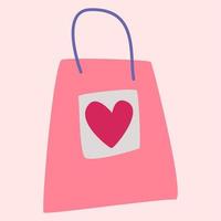 A gift bag with a red heart. Vector image in boho style.