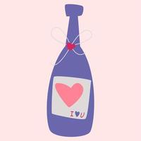 Champagne in a bottle with a heart. Vector image in boho style.