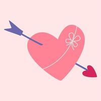 Pink heart with bow and arrow. Vector image in boho style.