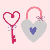 Lock and key on a pink background. Vector image in boho style.