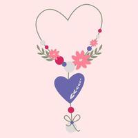 Decor in the form of a heart with flowers. Valentine card. vector