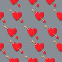 Red heart and arrow. Vector pattern in a flat style.