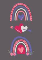 dos arco iris y un corazón con una flecha. imagen vectorial en estilo boho. vector