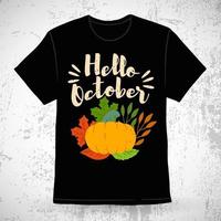 hola tipografía de octubre con diseño de camiseta de calabaza vector