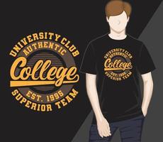 diseño de camiseta de tipografía de equipo superior universitario vector