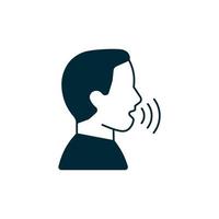 Person speak icon, man voice. Voice control and recognition. Audio assistant for web, mobile app. Vector sign