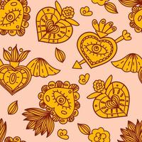 Seamless pattern with sacred mexican hearts. Vector