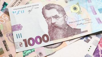 One paper note in 1000 hryvnias. Portrait of Vladimir Ivanovich Vernadsky for 1000 hryvnias on a Ukrainian banknote. Ukrainian money photo