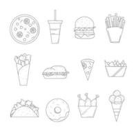 Set of fast food icons linear style vector