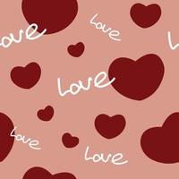 Seamless pattern with hearts and love word. Peach background. Vector illustration