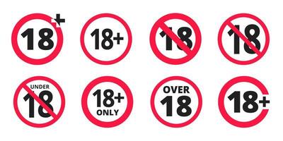 Under 18 forbidden round icon sign vector illustration. Eighteen or older persons adult content 18 plus only rating isolated on white background.