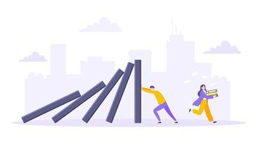 Domino effect or business resilience metaphor vector illustration.