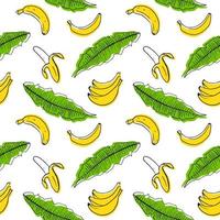 Hand drawn fruits banana set with color shapes vector illustration isolated on white background. Whole, parts, leaves and brunches sketch style collection. Fresh and tasty.