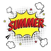 Comic Lettering Summer In The Speech Bubbles Comic Style Flat Design. Dynamic Pop Art Vector Illustration Isolated On White Background. Exclamation Concept Of Comic Book Style Pop Art Voice Phrase.