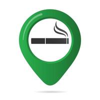 Smoking area marker map pin icon sign with flat design gradient styled cigarette in the green circle. Symbol of the smoking area in the map apps isolated on white background vector