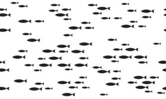 Silhouettes school of fish with marine life of various sizes swimming fish seamless pattern. vector