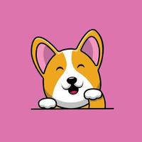Cute Corgi Dog Waving Hand Cartoon Vector Icon Illustration. Animal Icon Concept Isolated Premium Vector. Flat Cartoon Style